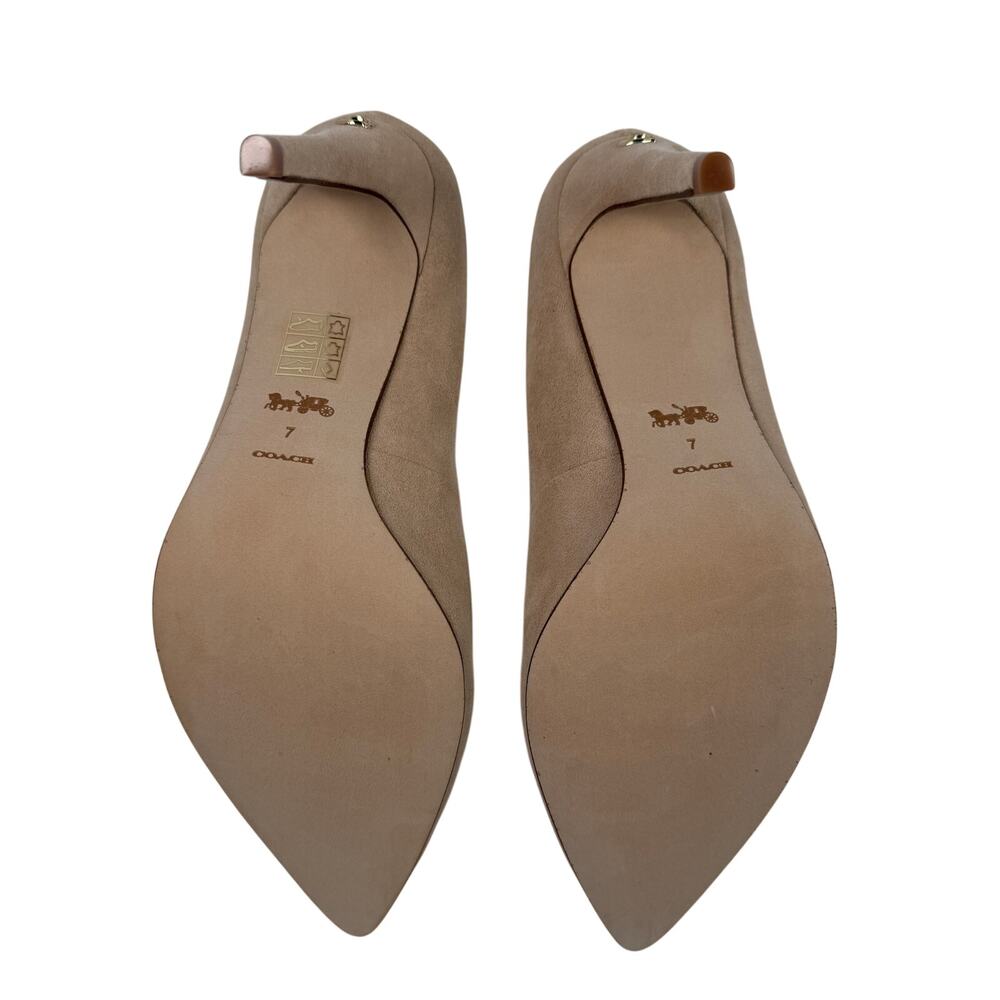 Coach Skyler Suede Pumps Beechwood Nude Stiletto Heel Pointed Toe - Picture 9 of 16